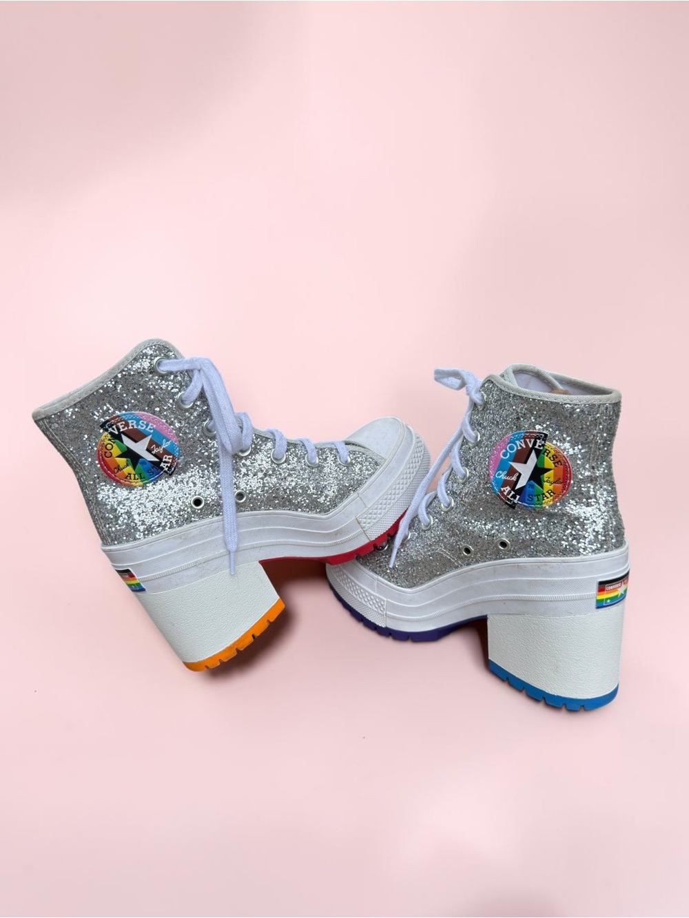 Converse Chuck 70 De Luxe Heel Disco Glam Silver Glitter Pride Chunky women sz 5